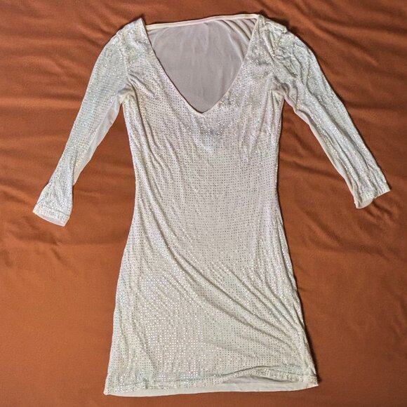 Bebe Light Pink Sparkly Gemstone Longsleeve Bodycon Dress XS - Picture 9 of 10
